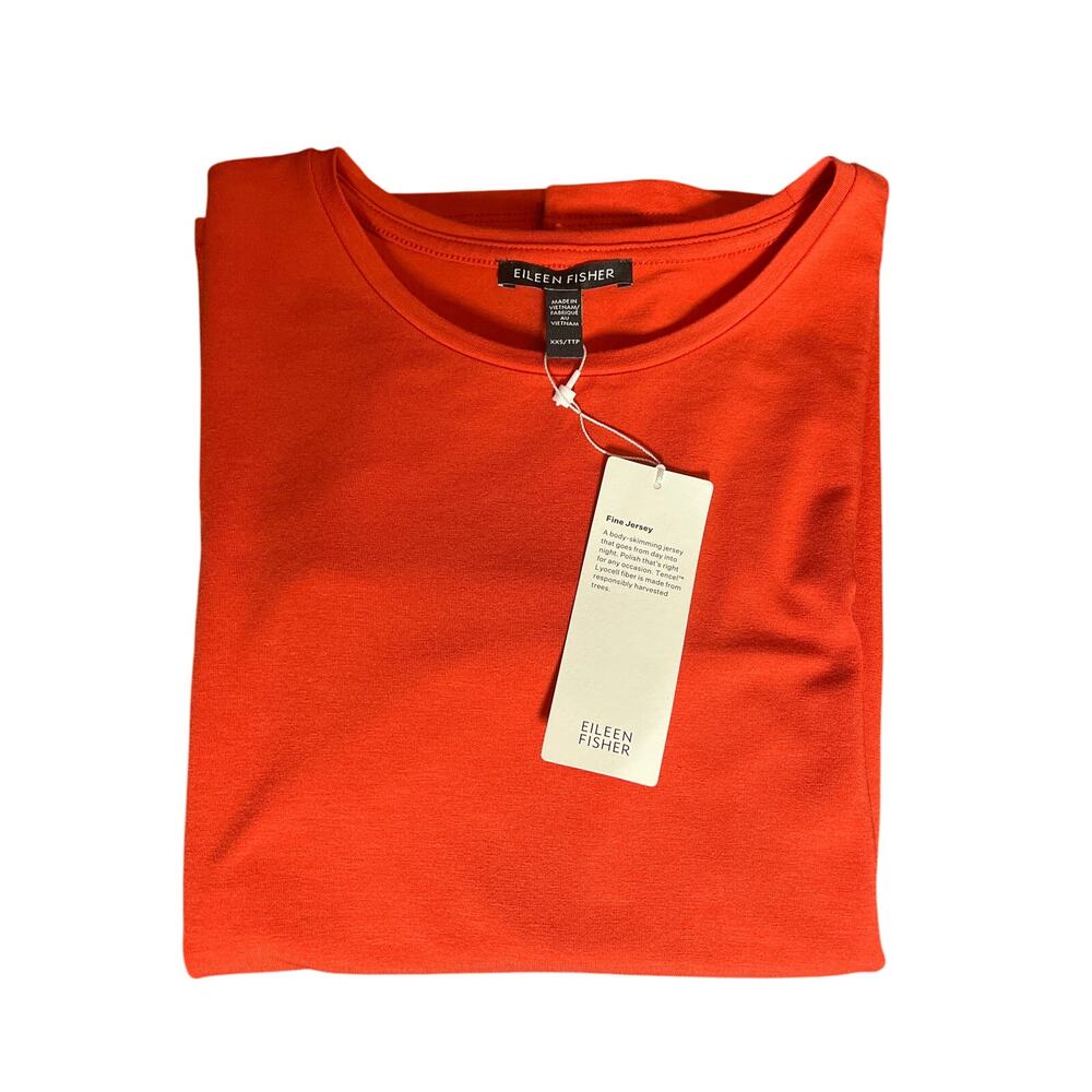Eileen Fisher Fine Jersey Crew Neck Easy Fit Tencel Tee in Flame Size XXS - Picture 6 of 6
